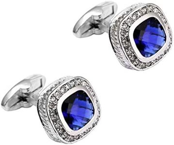 Silver tone Cool Blue Crystal Cufflinks Simple Crystal Gem stone Cuff links