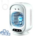 Portable Mobile Cooler Air Conditioner, Personal Desktop Cooler with 3 Speeds & 2 Mist Modes, 150° Auto-Oscillation, 1-3H Timer, 2 Mist Sprays, Rechargeable Cooling Fan for Office Home Bedroom Camping
