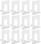 12 Pack Metal Bookends for Shelves, Heavy Duty White Book Stoppers for Library, Living Room, or Office (5x6.6X 5.8 in)