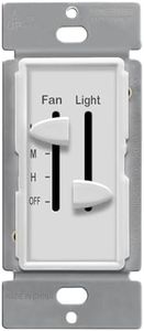 ENERLITES Dual, 3 Speed Ceiling Control and LED Dimmer, 2.5A Single Pole Light Fan Switch, 300W Incandescent Load, No Neutral Wire Required, 17001-F3-W, White