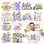 Easter Iron on Decals for T Shirts Heat Transfer Design, Heflashor 12 PCS Bunny Iron on Transfers Appliques Crafts with Egg Pattern Iron on Patches for Easter Clothing Hoodies, DIY Supplies