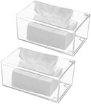 Hiziwimi 2PCS Flip Acrylic Tissue Box with Lid Clear Plastic Dryer Sheet Container Napkin Organizer for Bathroom, Kitchen, Home, Rectangular (2)