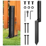 Heavy Duty Fence Post Repair Stakes, Steel Fence Post Repair Kit with Nails, Drill, Garden Fence Ground Spike for Reinforcement, Ground Spike for Tilted/Broken Wood Fence Post (1)