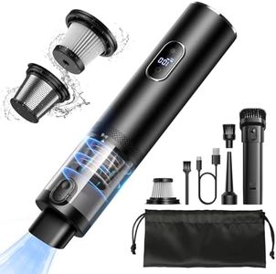 PUFTEM Car Vacuum Cleaner, 15000Pa High Power Handheld Vacuum, LED Display Cordless Car Vacuum, 2 Speeds, 30 Mins Runtime, 150ml Dust Cup, 4 in 1 Portable Mini Vacuum for Car, Home, Office