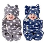 OYO BABY Baby Blankets New Born Babies |Super Soft Baby Sleeping Bag for Baby (78cm x 68cm, 0-6 Months, Fleece, Skin Friendly, Stars Dark Blue, Grey)