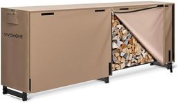 VIVOHOME 8 ft Heavy Duty Firewood Rack Outdoor with Cover, Fire Wood Storage Rack, Log Holder and Cover Combo Set with Zipper, Brown