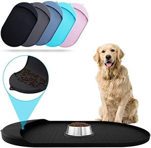 Dog Food Mat - 32” x 19” Pet Feeding Mat with Residue Collection Pocket - Large Silicone Dog Mat for Food and Water - Waterproof Dog and Cat Bowl Mat, High Edges to Prevent Spills, Black