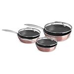 OrGreenic Luxurious Non-Stick Ceramic 3 Piece Rose Gold Cookware Set with Lids, Lightweight, Scratch-Resistant, Dishwasher Safe, Oven Safe up to 500°F, Suitable for All Stove Types