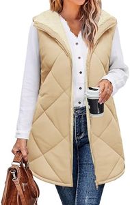 Zeagoo Vest Tops for Women Reversible Puffer Vest Coat Sleeveless Sherpa Fleece Jacket Zip Up Long Warm Winter Coat