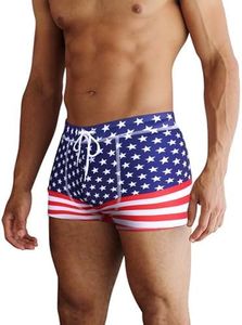 COOFANDY Men's Square Leg Swim Briefs Printed Swimsuit Athletic Swimwear Bathing Suit Swimming Trunks, Pattern4 - American Flag, Small