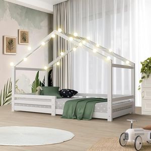 Oikiture Single Bed Frame Wooden Base Kids House Bedframe Mattress Base Timber Platform White