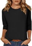 Zeagoo 3/4 Length Sleeve Womens Tops Casual Loose Fit Crewneck T Shirts Cute Solid Color Three Quarter Length Tunic Top Black