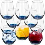 DISCOUNT PROMOS Silica Stemless Wine Glasses 12 oz. Set of 10, Bulk Pack - Restaurant Glassware, Perfect for Red Wine, White Wine, Cocktails - Blue Bottom Color