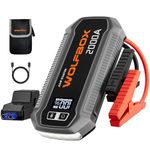 WOLFBOX 2000A Jump Starter Power Pack, 44.4Wh Car Starter Power Bank with 30W Quick Charge,LED Display,12V Car Battery Booster Jump Starter (7L Gas 6L Diesel Engine) with Booster,LED Light,Jump Leads