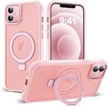 SKYLMW Compatible with iPhone 12 Case & iPhone 12 Pro Case with Invisible Magnetic O-Ring Stand Translucent Case for iPhone 12 & 12 Pro 6.1" [Compatible with MagSafe][Great Grip Feeling], Pink