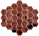 Bikri Kendra - Hexagon 30 Mirror Stickers for Wall, Acrylic Mirror Wall Decor Sticker, Hexagonal Mirror Wall Sticker, Wall Mirror Stickers, Wall Stickers for Hall Room, Bed Room, Kitchen (Brown)