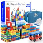 SUNNY AUNTIE Magnetic Tiles 125 PCS+ Bonus Zippered CASE, Magnetic Tiles for Kids Toy for 3 4 5 6 7 8 Year Old Boys & Girls