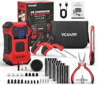 Flat Tire Repair Kit with Air Compressor, 150PSI Portable Air Pump with Auto-Stop & LED, Heavy Duty Tire Plug Kit for Car, SUV, Truck, Jeep, Motorcycle, Roadside Emergency Assistance(Red)