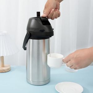 GOKENA Coffee Carafe with Pump, Thermal Coffee Airpot Carafe, Airpot Coffee Dispenser with Pump, Beverage Dispenser, Hot Water Dispenser Insulated for Tea, Water, Coffee, Iced Drinks