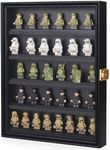 Minifigure Display Case ,Miniature Collectibles Display Cabinet Wall Mount or Tabletop for Storage Mini Figure ,11x14 in,Lock,Removable Shelves Black