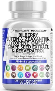 Eye Health Vitamins with Bilberry 6000mg Lutein & Zeaxanthin 40mg Lycopene 40mg Resveratrol 3000mg Grape Seed Extract 6000mg Omega 3 4000mg Astaxanthin - Eye Vitamin - 60 Capsules