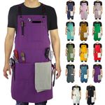 Stenffy Handmade Work Apron,Cotton Canvas,Multiple Pockets,Adjustable Cross Back Weight Apron,BBQ,Cafe,Kitchen,Painting,Carpenter,Artist Apron,Aprons for Men,Women,Sizes M to XXL,Purple