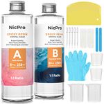 Nicpro 16 oz/ 472 ml Crystal Clear Epoxy Resin Kit, DIY Starter Epoxy Resin Supplies with 4 Measuring Cups, 2 Silicone Sticks, Gloves, Spreader for Art Craft Casting & Coasting, Molds, Jewelry Making