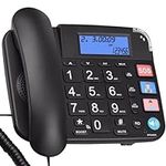 FLIGBLZ Senior Telephone Landline Phone with Hearing Aid Function, Big Button for Elderly with Backlight Display/Mute/Pause/Hold/Redial, Phone for Alzheimer's Disease & Enlarged (Black)