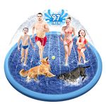 Raxurt Dog Splash Pad, 97in Anti-Slip Dog Pool Splash Pad for Dogs Kids 0.55mm Thickened Durable Bath Pool Pet Summer Outdoor Water Toys Backyard Fountain Play Mat, Blue