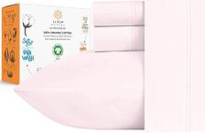 Sleep Mantra 100% Organic Cotton Bed Sheet Set - Crisp and Cooling Percale Weave, Soft Breathable, Eco-Friendly, 4 Piece Bedding Set, Deep Pocket with All-Around Elastic, (Queen, Blush Pink)