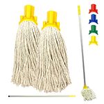 Colour Coded Floor Mop Set – 120cm Long Aluminium Mop Handle and Pack of 2 String Mop Heads Replacement for Domestic and Commercial Cleaning (Yellow)