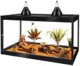 PROLEE Bearded Dragon Tank, Reptile Tank with Meatl Mesh Roof and Front Sliding Door, Lizard Tank,Spacious Reptile Enclosure for Snakes,Lguanas, Chameleons (Black, 27 Gallon Volume, 24 Inch Length)