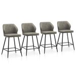 TUKAILAi Bar Stools Set of 4 Grey Faux Leather Exterior Upholstered Breakfast Bar Chairs with Footrest and Metal Legs,High Back Barstool Counter Chair for Home Kitchen Island Pub