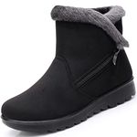 Faux Fur Lined Winter Snow Boots Women Ladies Warm Ankle Short Boots Side Zip Heel Booties Comfort Flats Shoes Outdoor, 6.5 UK, Black (255 - Merchant Size)