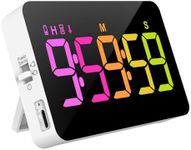 PERSUPER Kitchen Timer for Cooking, 10 RGB Color Changing Digital Magnetic Timer, Countdown/Up, Rechargeabilit, 3 Brightness Display, 3 Volume Levels and Vibration Mode, for Classroom, Study, Fitness