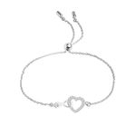 LeCalla 925 Sterling Silver Infinity Crystal Heart Bolo Bracelet for Women Teen