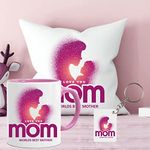 GIFT JAIPUR Love You Mom Pink Printed Cushion Pillow with Filler, Mug, Keychain Combo | Birthday Love for Mother Mom Mummy Maa