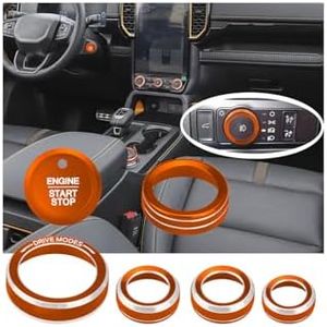 HDUFC for Ford 2024 2025 Ranger, air Conditioning, Volume Control, Push-Button Start, 4WD and Headlight switches, 7 Pieces of Aluminum Alloy knob Cover Decoration (Orange)