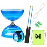 Triple Bearing Diabolo Set with LED Flashing Light - Professional Sticks, 10m Spare String and Mesh Carry Bag, Ball Bearings Juggling Set for Kids, Blue