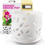 VEBAVO Orchid Pot with Holes & Saucer Ceramic 6.5 in. Indoor or Outdoor Large Pot for Orchid Care & Root Health with Precise Aeration & Drainage – Durable for Repotting or New Plants