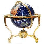 14" BLUE LAPIS GEMSTONE GLOBE with GOLD Stand