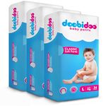 Doobidoo Classic Baby Diaper Pants with High Absorbency, Anti-Leak Side Cuffs, Cottony Bubble Soft, Rash-Free, Large Size (L) 9-14 Kg, Pack of 3, 102 Count