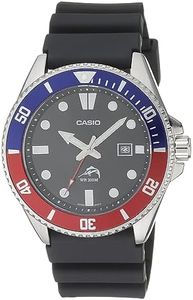 Casio MDV106 Series | Unisex Analog Watch | 200M WR | Stainless Steel Case | Resin Band | 2 Hand Analog (HR, Min, SEC) | Date Display | Screw Down Crown/Screw Down Caseback | 3 Year Battery, Blue/Red,