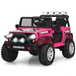 COSTWAY 12V Kids Electric Ride on Truck, Battery Powered Off-road Car with Remote Control, LED Lights, Horn, Music, 4 Spring Suspension Wheels Vehicle Toy for Children (Pink)