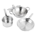 The Indus Valley Triply Stainless Steel Cookware Set | Kadai (24 cm/3 L)+ Fry Pan (22 cm/1.4L) + Sauce Pan (14cm/1.2L) | Kitchen Cooking Combo Pots & Pans Set of 4Pcs | Naturally Nonstick