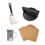 Outset Smash Burger Press Kit, Includes Cast Iron Press, Patty Paper, Spatula and Seasoning Shaker