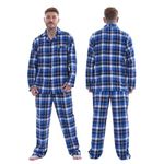 Keanu Mens Brushed 100% Pure Cotton Pyjamas - Brushed Thermal Flannel PJs - Winter Warm Supersoft - (Blue/Grey Check, Large)