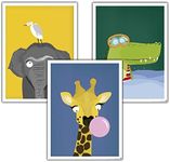 Close Up Children's Room Poster Africa Set of 3 (30 x 40 cm 11.8 x 15.7 inches) Baby Room Decoration Pictures, Animal Art Print - Elephant, Giraffe & Crocodile