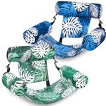 SLOOSH Inflatable Pool Floats Adult,2 Packs Floating Lounge Chairs,Blow up Pool Noodles for Adult Heavy Duty,Floating Chair for Party Summer Water Beach Lake Fun,Tropical Leaves-Green,Blue