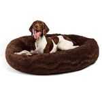 CARESFUL The Original Calming Donut Cat And Dog Bed In Lux Fur, Machine Washable, Orthopedic Relief, For Pets Brown, Xxl